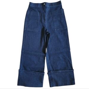 SZ0 Kate Spade Blue Ankle Cropped Jeans Wide-Leg Cuffed